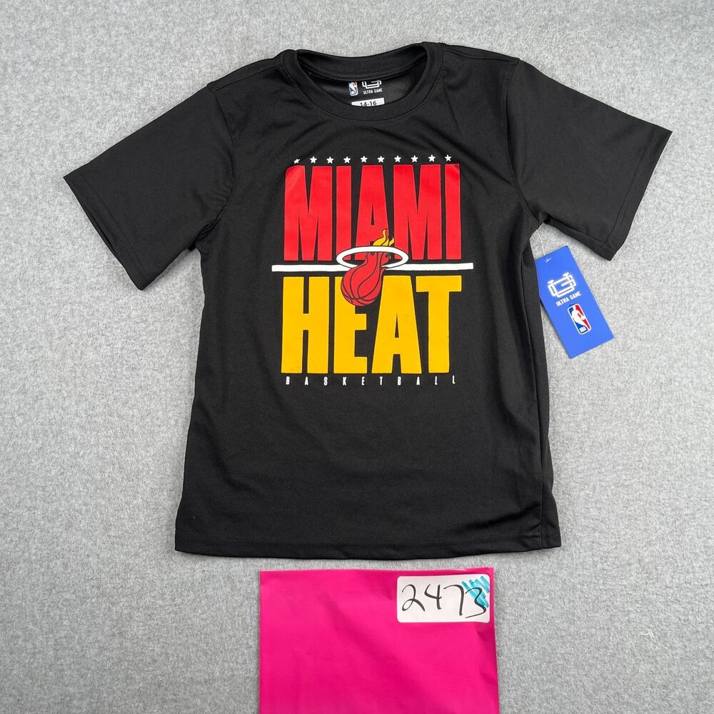 Miami Heat T Shirt Youth 14-16 Black Graphic Print Ultra Game New NWT